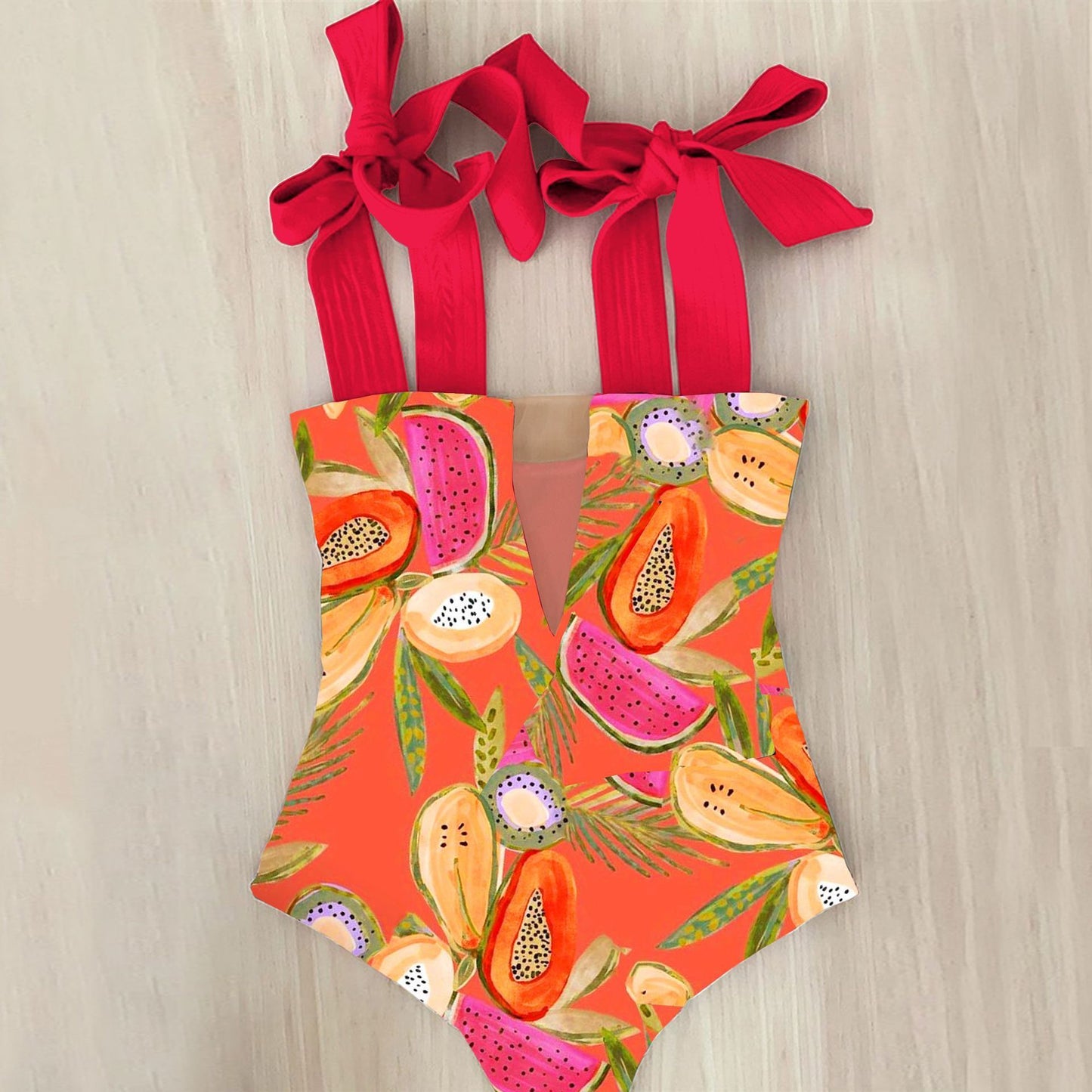 Traje de baño de una pieza con costura de malla tropical