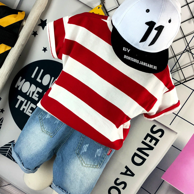 Boys' Short Sleeve Red Striped Set