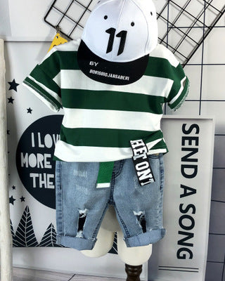 Boys' Short Sleeve Red Striped Set