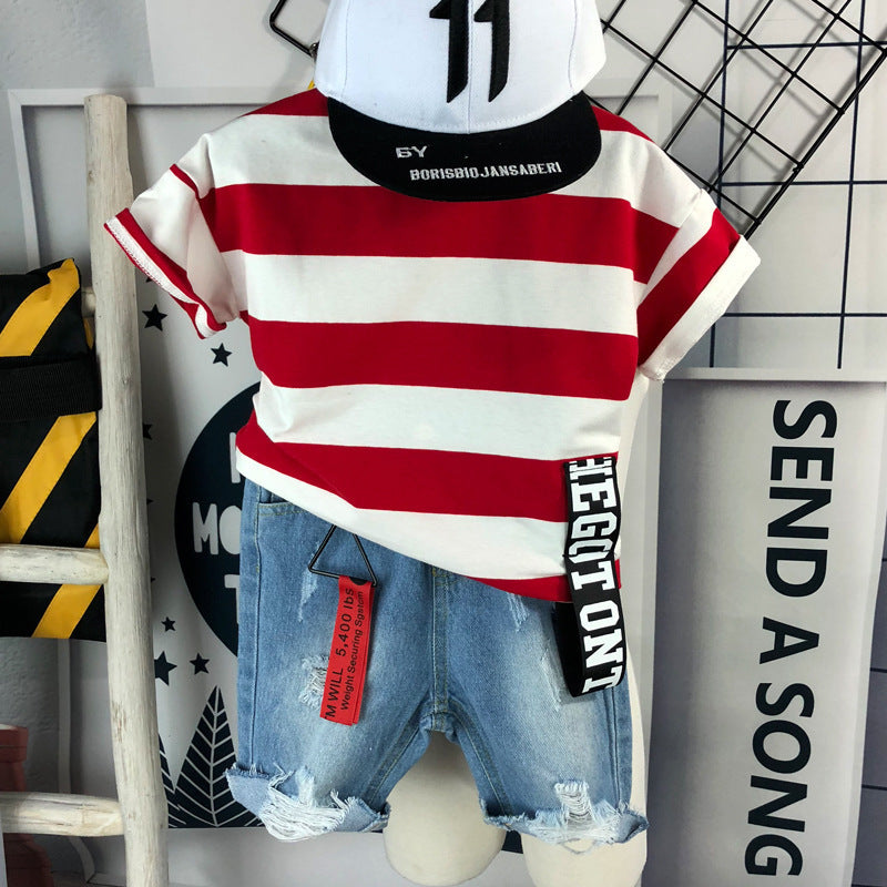 Boys' Short Sleeve Red Striped Set